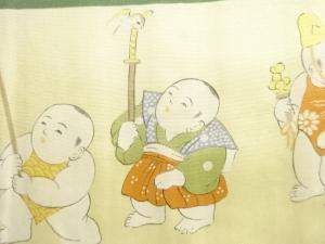 アンティーク　横段に御所人形模様男物長襦袢